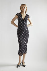 Black Rose Trellis Mesh  V-Neck Midaxi-Dress